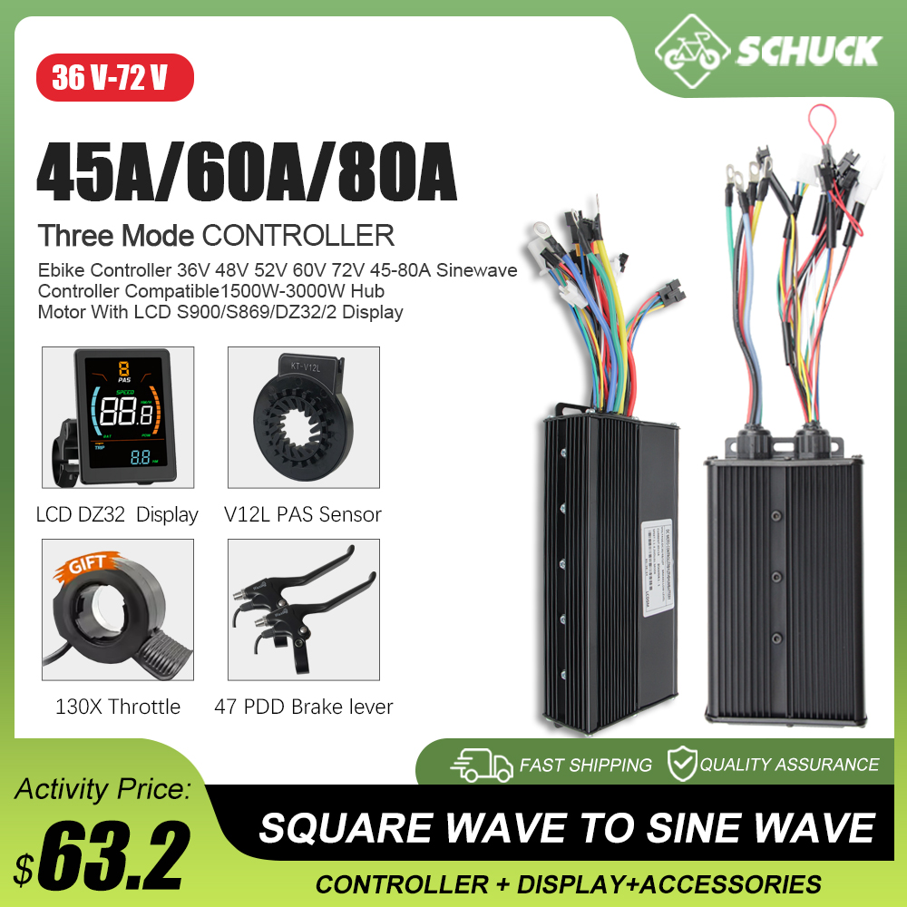 Sine Wave Controller 48V 72V 80A - Kontroler e-bike 3-trybowy 48V 52V 60V