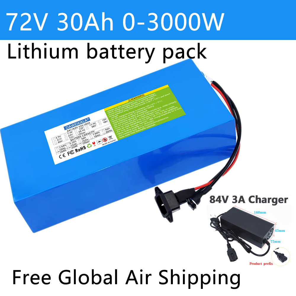 Electric Bicycle Battery 72V 30Ah - Akumulator 72V 12Ah-30Ah 18650, BMS 50A,