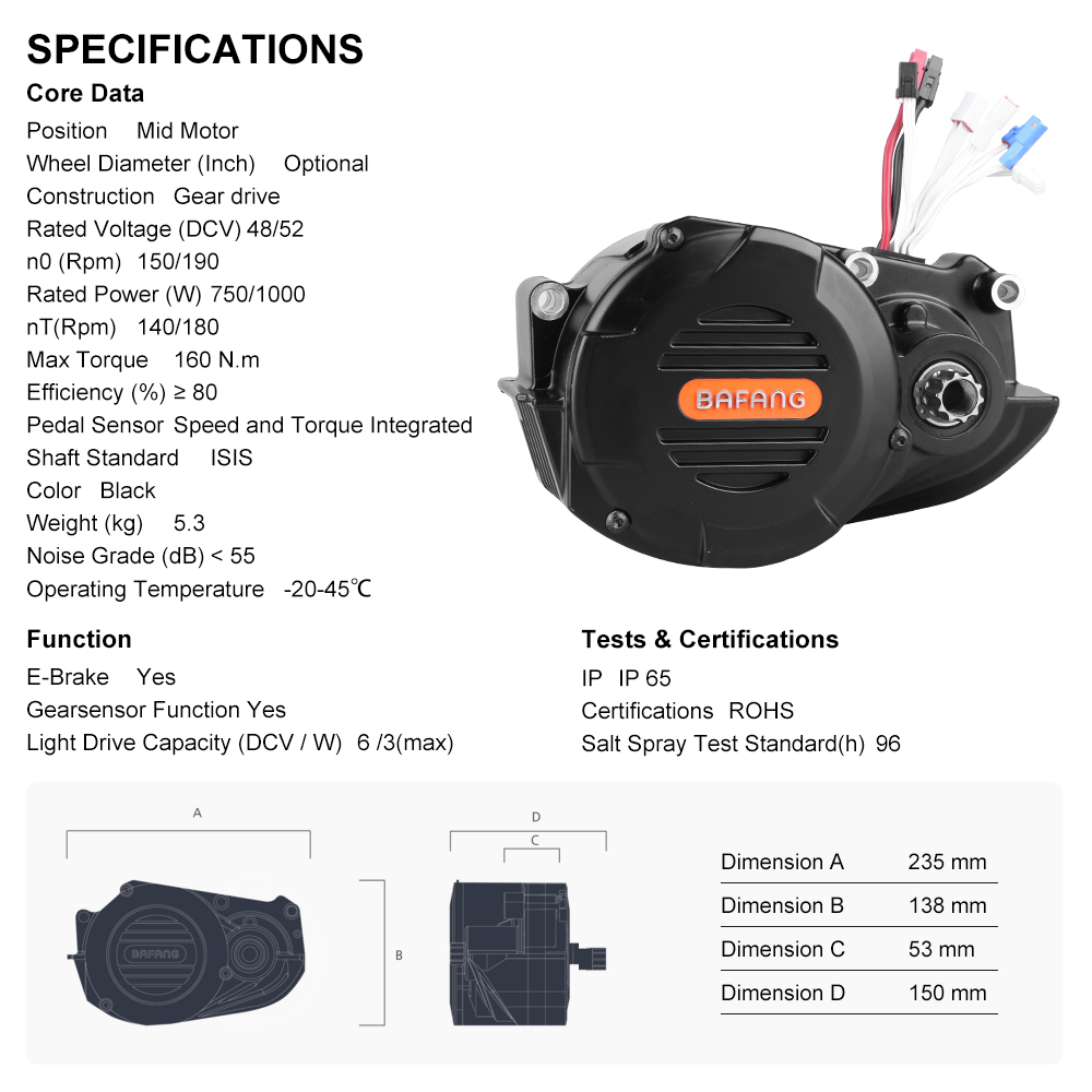 risunmotor M620 G510 48V 52V 1 – Mid Drive Motor Kit 52V 1000W recenzja i cena